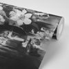 Samolepiaca tapeta čiernobiela maľba dievčaťa s kvetinami