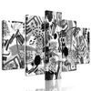 5-dielny obraz čiernobiela neobyčajná abstrakcia