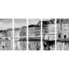 5-dielny obraz umelecká abstrakcia Benátok v čiernobielom prevedení