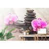 Samolepiaca tapeta masážne kamene s orchideou na dreve