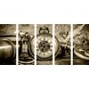 5-dielny obraz historické luxusné hodinky v sépiovom prevedení