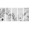 5-dielny obraz čiernobiele kvety v luxusnom prevedení