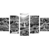 5-dielny obraz nádherné vodopády v čiernobielom prevedení