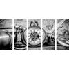 5-dielny obraz historické luxusné hodinky v čiernobielom prevedení