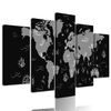 5-dielny obraz dobrodrúžna mapa sveta v čiernobielom prevedení