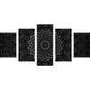 5-dielny obraz elegantá Mandala v čiernobielom prevedení