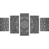 5-dielny obraz umelecká Mandala v čiernobielom prevedení