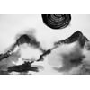 Samolepiaca tapeta maľba japonských hôr v čiernobielom prevedení