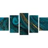 5-dielny obraz abstrakcia v petrolejovo zlatých farbách