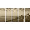 5-dielny obraz dom pri mori v sépiovom prevedení