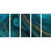 5-dielny obraz abstrakcia v petrolejovo zlatých farbách