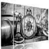5-dielny obraz historické luxusné hodinky v čiernobielom prevedení