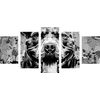 5-dielny obraz abstrakcia psa v čiernobielom prevedení