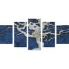 5-dielny obraz zaujímavý abstraktný strom na modrom dreve