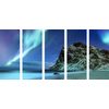 5-dielny obraz modro-zelená polárna žiara v Nórsku