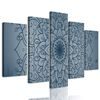 5-dielny obraz tmavomodrá Mandala na šedom pozadí