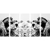 5-dielny obraz pôvabná kvetinová kompozícia v čiernobielom prevedení