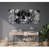 5-dielny obraz abstraktná lebka v čiernobielom prevedení