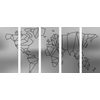 5-dielny obraz umelecká abstrakcia mapy sveta v čiernobielom prevedení