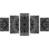 5-dielny obraz čiernobiela Mandala v indickom štýle