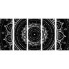 5-dielny obraz magická Mandala v čiernobielom prevedení