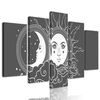 5-dielny obraz symboly slnka a mesiaca v čiernobielom prevedení