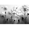 Samolepiaca tapeta zaujímavé abstraktné kvety v čiernobielom prevedení