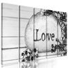5-dielny obraz kameň s vyritým nápisom Love v čiernobielom prevedení