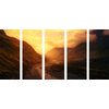 5-dielny obraz slnko zapadajúce za kopce