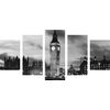 5-dielny obraz nasvietený Big Ben v čiernobielom prevedení