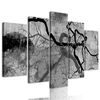 5-dielny obraz temné konáre stromu v čiernobielom prevedení