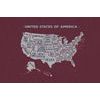 Samolepiaca tapeta moderná mapa USA s bordovým pozadím
