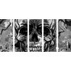 5-dielny obraz abstraktná lebka v čiernobielom prevedení