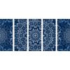 5-dielny Obraz snehobiela Mandala s tmavo-modrým pozadím