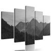 5-dielny obraz krása horského štítu v čiernobielom prevedení