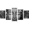 5-dielny obraz abstraktný Budha v čiernobielom prevedení