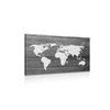 Obraz moderná mapa sveta na drevenom podklade v čiernobielom prevedení