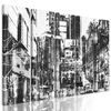 5-dielny obraz rušná ulica metropoly v čiernobielom prevedení