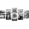 5-dielny obraz historické luxusné hodinky v čiernobielom prevedení