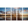 5-dielny obraz západ slnka za jazerom