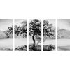 5-dielny obraz samotná čerešňa v čiernobielom prevedení