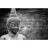 Samolepiaca fototapeta Budha pri drevenom pozadí v čiernobielom prevedení