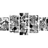 5-dielny obraz čiernobiela neobyčajná abstrakcia