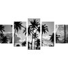 5-dielny obraz západ slnka v tropickom raji v čiernobielom prevedení