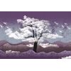 Samolepiaca tapeta strom v oblakoch vo fialovej krajine