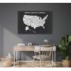Obraz na korku moderná čiernobiela mapa USA so štátmi