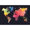 Samolepiaca tapeta akvarelová mapa sveta na čiernom pozadí