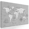 Obraz čiernobiela mapa sveta pre dobrodruhov