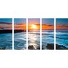 5-dielny obraz nezabudnuteľný západ slnka pri mori