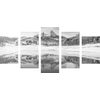 5-dielny obraz vysnená zimná krajinka v čiernobielom prevedení